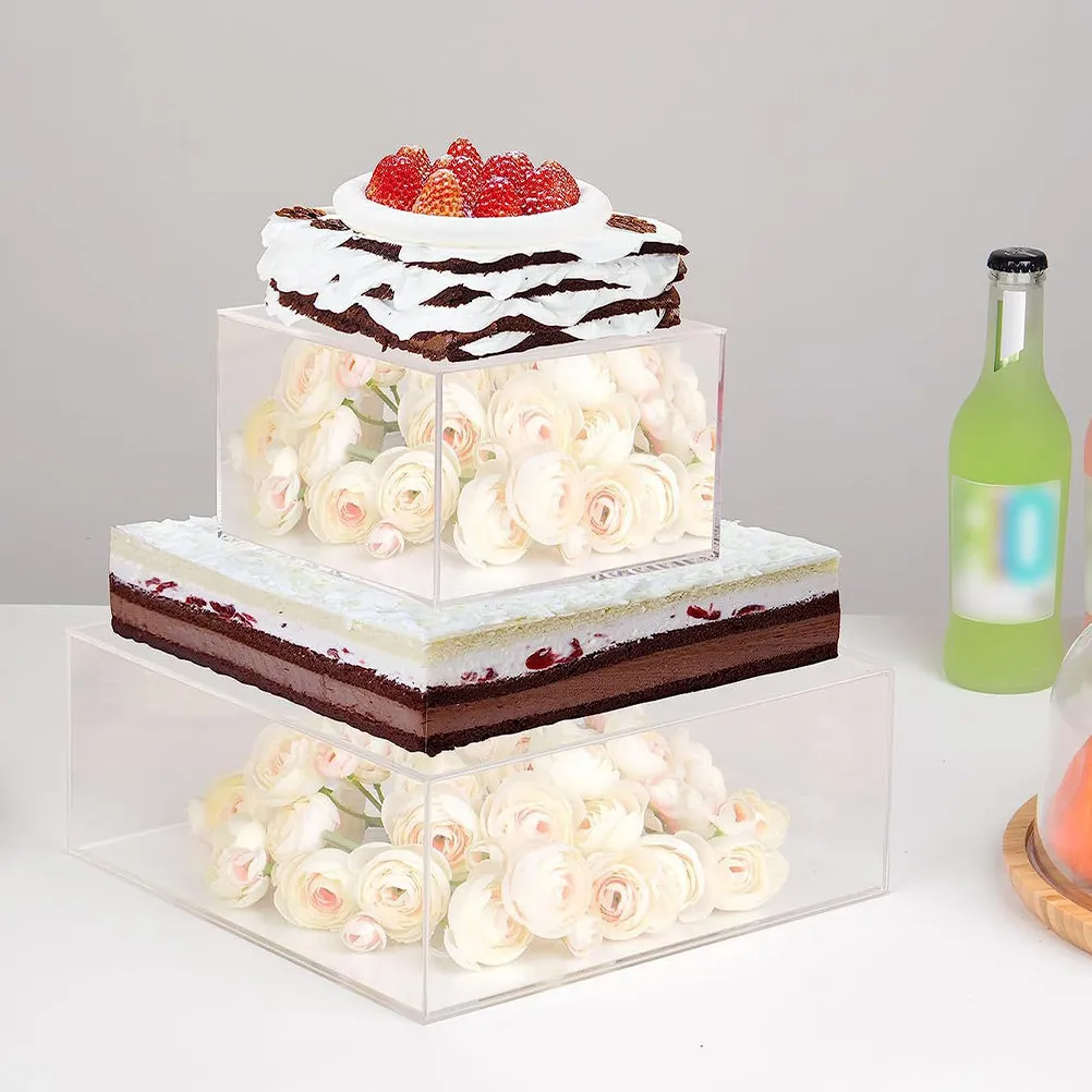 2Pcs Acrylic Cake Stand Clear Square Stackable Dessert Display Rack for Cakes Pastries Buffet Food Presentation Cake Stand