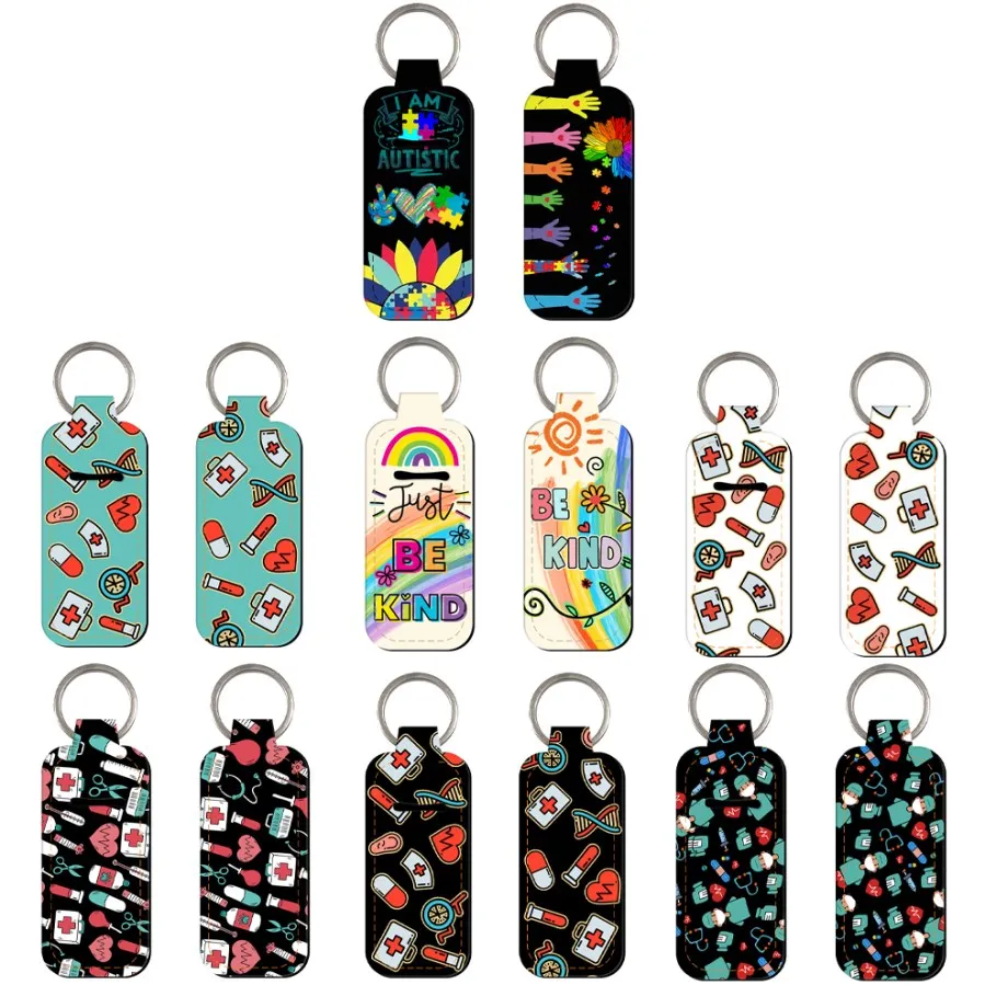 Doctor Autism Logo Lipstick Keychain Holder Lip Balm Holder Keychain Clip Kolorowy brelok do kluczy Lipstick Holder dla kobiet 1szt