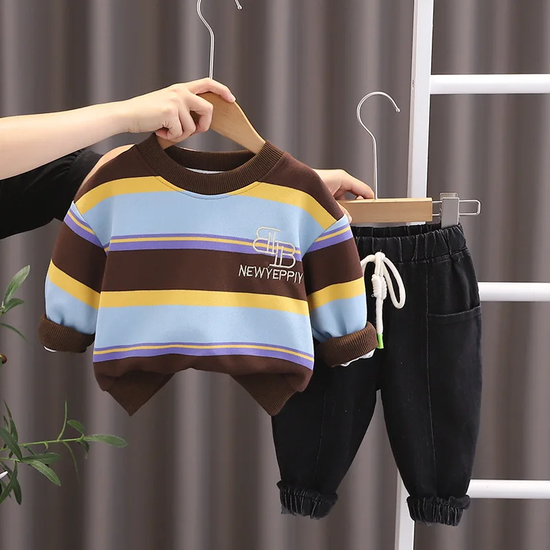 幼児用クリスマス衣装2026韓国風カジュアルストライプ長袖tシャツとパンツ2点セットベビー服男の子12～18ヶ月セット