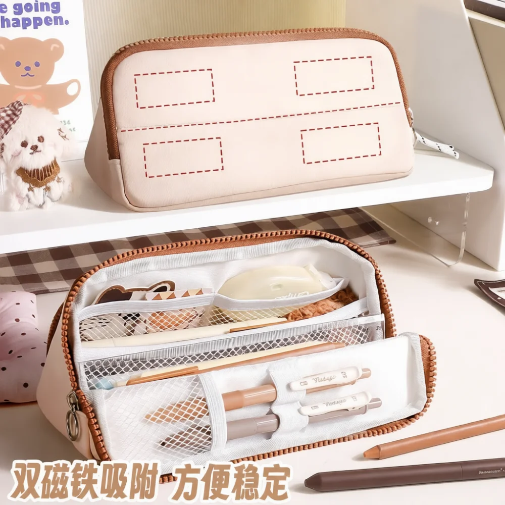 大容量ペンシルバッグ-折りたたみ式文房具オーガナイザー-おしゃれなペンケース-学校用品-オフィスデスクアクセサリー
