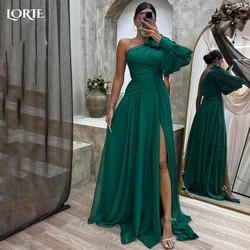 LORIE-Vestidos de Noche formales con pliegues sólidos para boda, Vestido largo de flores de línea a para graduación, abertura lateral, vestidos de dama de honor 2023