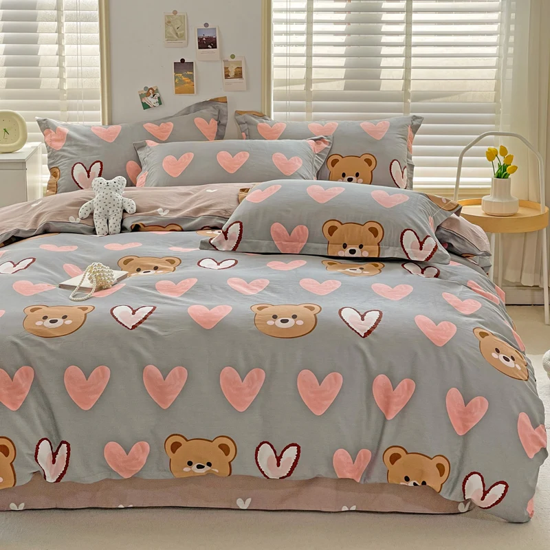 

Cartoon Bear Pattern Duvet Cover Set Kids Girls Kawaii Bedroom Cotton Soft Breathable Bedding 1 Duvet Cover with 2 Pillowcases