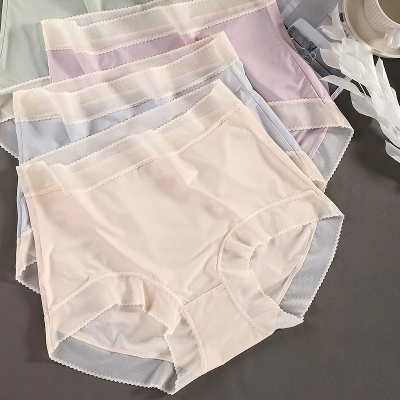 

5 PCS Summer Letter Printed Summer Ice Silk Panties Ruffle Thin Seamless Ice Silk Briefs Female Lingerie Simple