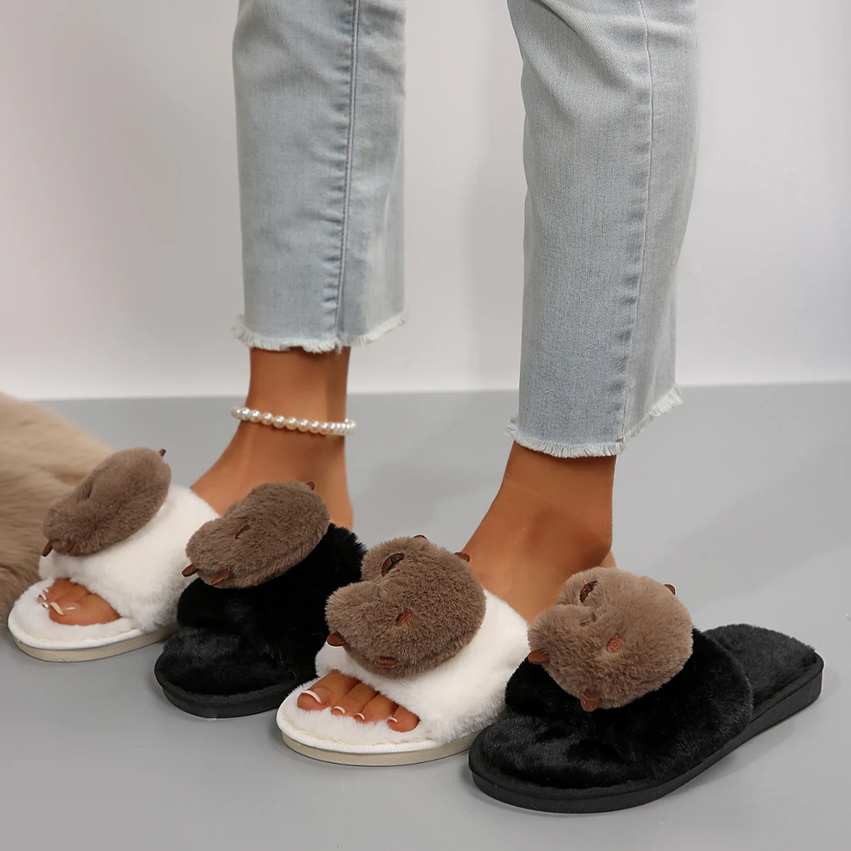 New Women Indoor Warm Home Slippers Women Bedroom Non-slip Sandals Comfort Plush House Slippers Shoes Autumn Winter Slides Women