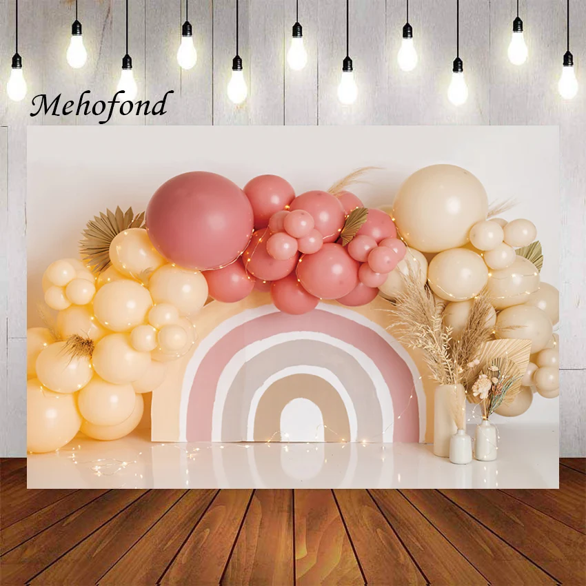 Mehofond Photography Background Bohemian Rainbow Pampas Grass Balloon Girl Birthday Party Cake Smash Decor Backdrop Photo Studio