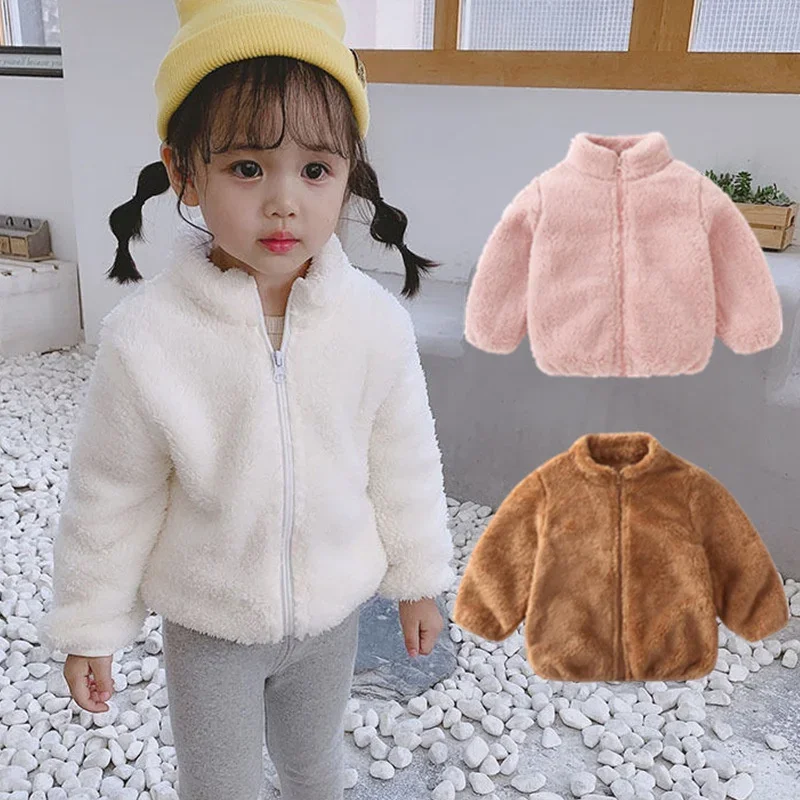 Toddler Winter Girls Boys Casual Soft Warm Long Sleeve Coat Baby Kids Children Fleece Jacket Plush Zipper Closure Outerwear