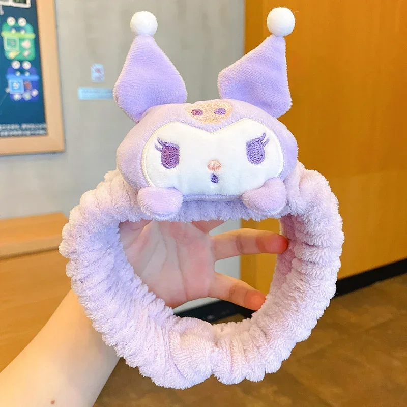 Sanrio-Diadema Kuromi Melody, muñeco de peluche, maquillaje para lavado de cara, Kawaii, Cinnamoroll, accesorios elásticos antideslizantes para el cabello