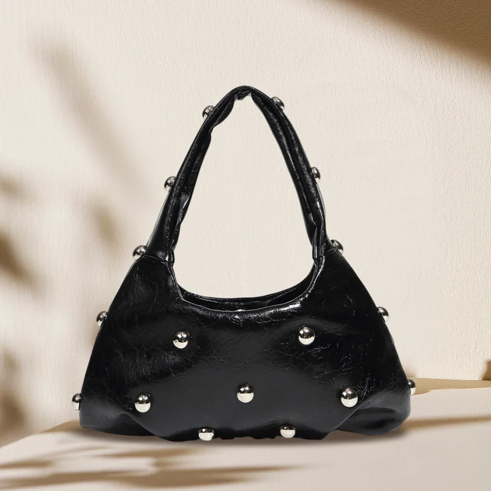 

Women PU Punk Underarm Bag Large Capacity Rivet Shoulder Purse Hasp Closure Cool Style Armpit Bag Chic Hobo Bag Slouchy Handbag