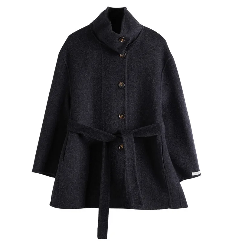 MooQ-Manteau en laine à simple boutonnage pour femme, manteau en cachemire double face, à lacets, tempérament coréen, élégant, hiver, nouveau, 2024, 16O3281