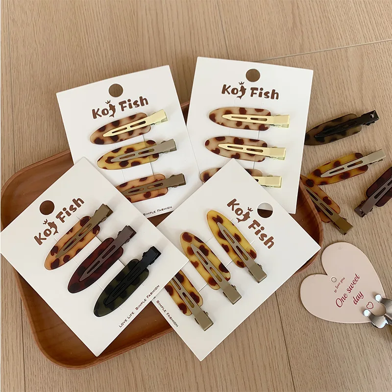 

Черно-коричневые заколки-уточки с леопардовым принтом без следов, в корейском стиле, простые боковые заколки для челки, для женщин и девушек, повседневные аксессуары для волос