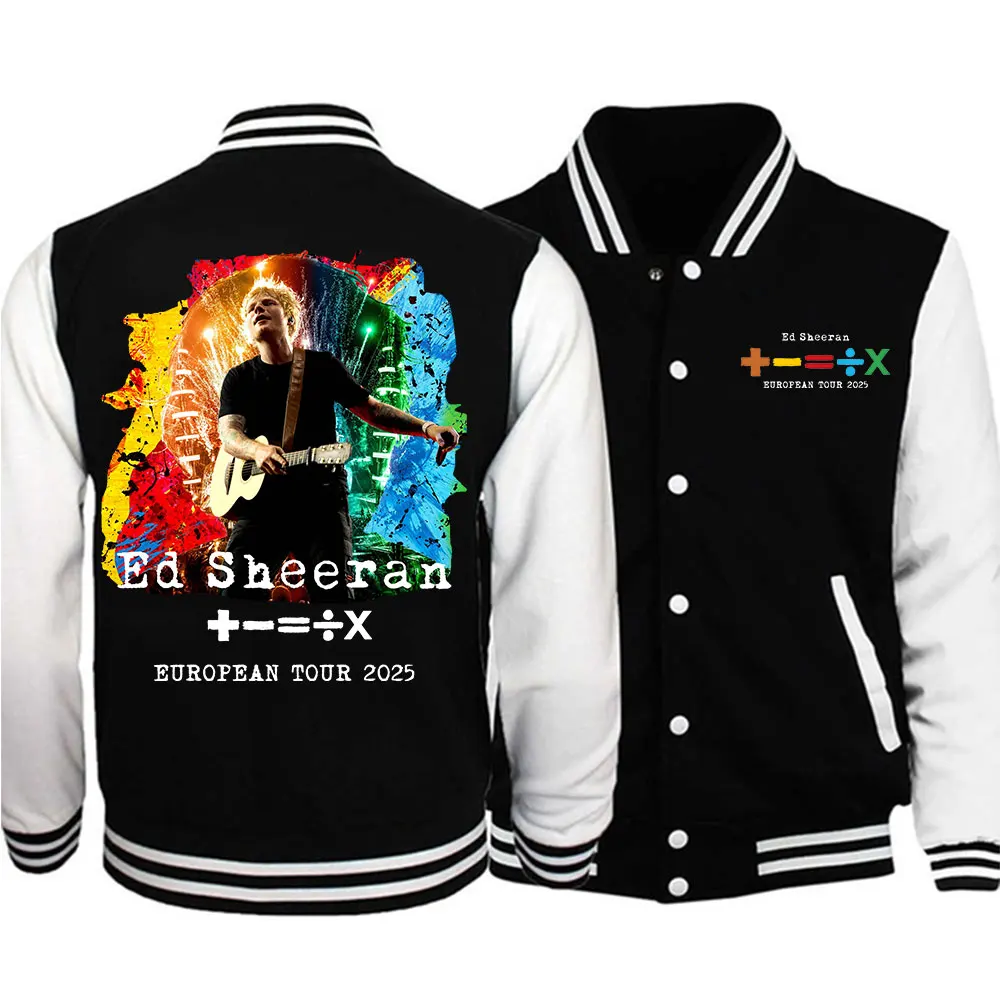 Ed Sheeran European Tour 2025 Baseball Uniform Hoodie Jacket Unisex Harajuku Baseball Jacket Coat Tops Coat for Men