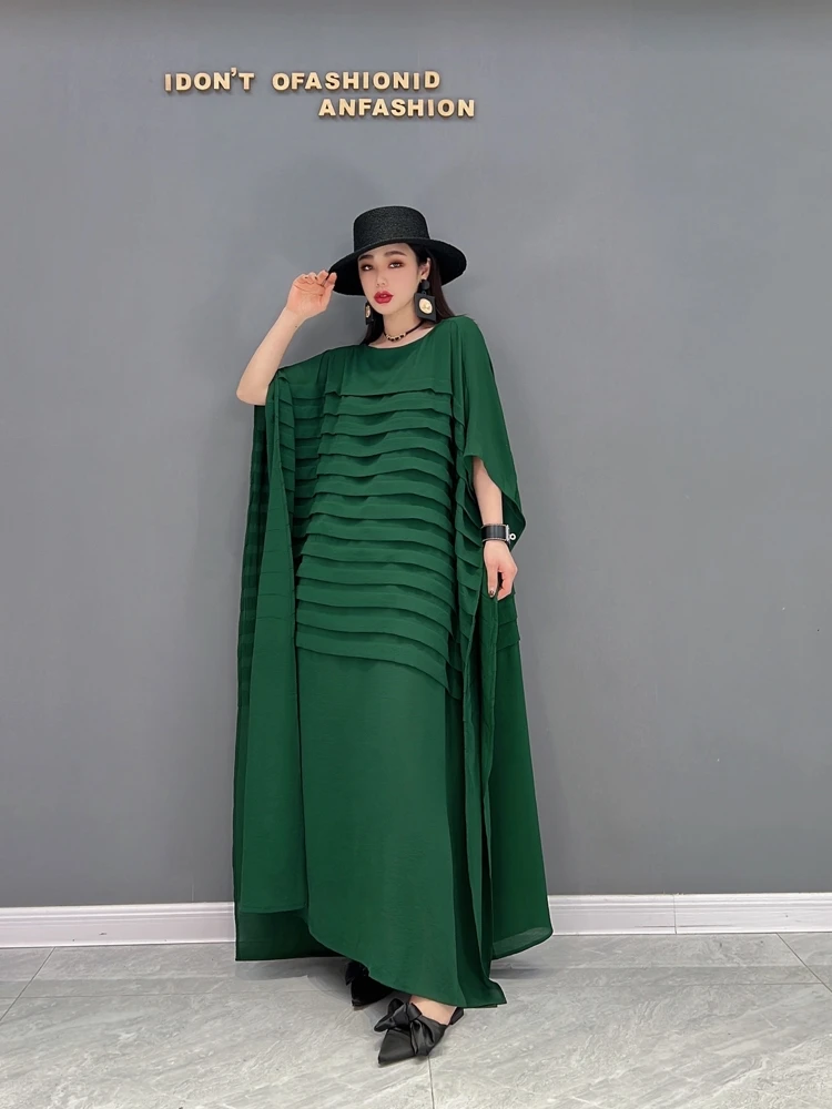 

SuperAen 2022 Spring New Fashion Striped Batwing Sleeve Shirt Loose Oversized O Neck Dress for Women