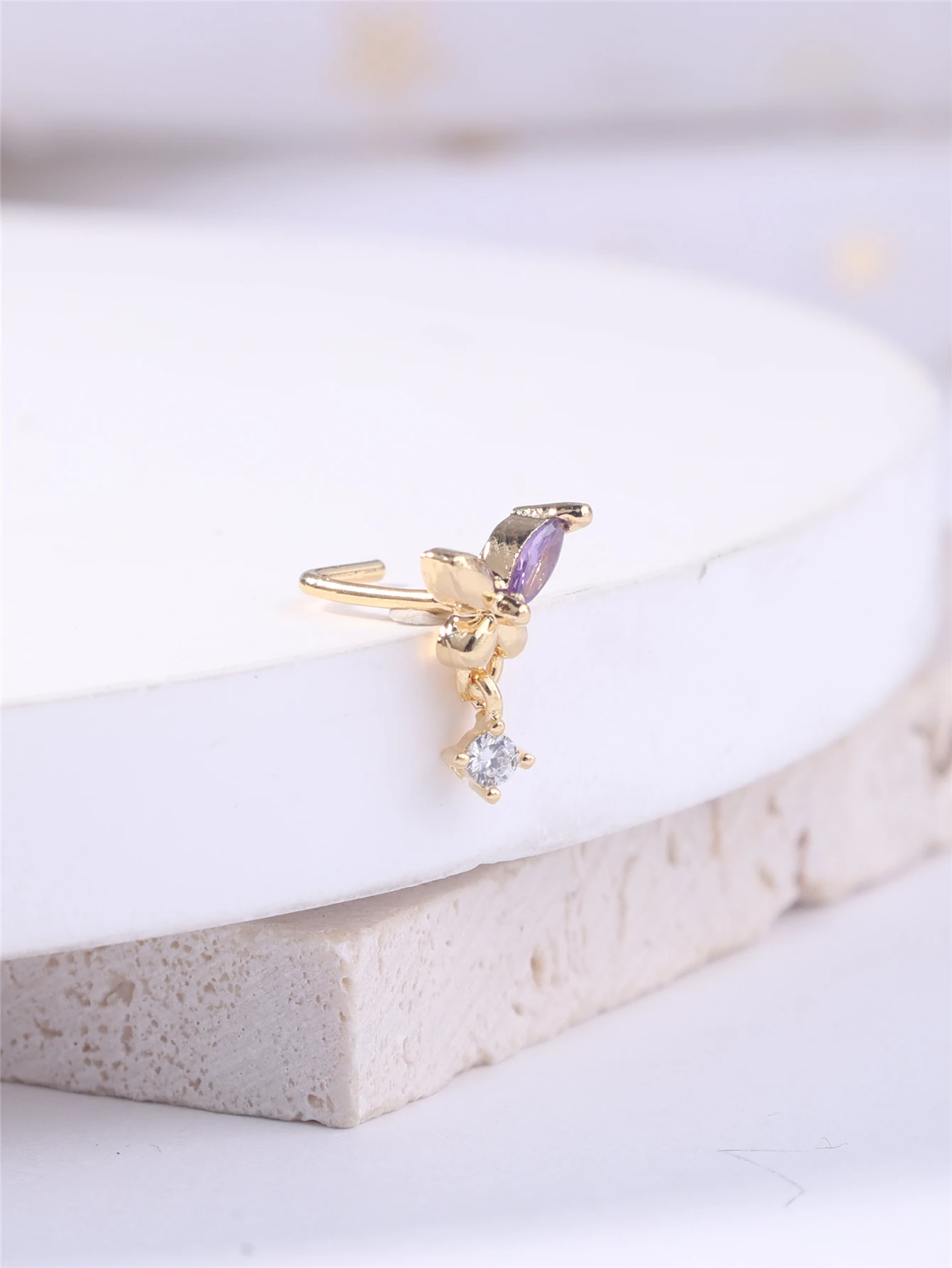 20G L Shaped Dangle Nose Studs CZ Cute Butterfly Design Gold Silver Color Dangling Nose Piercing for Women Girl Nostril Jewelry