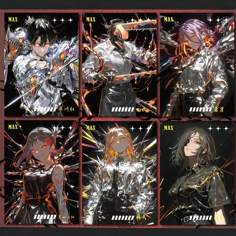 Chainsaw Man Collection Cards Double Cold Foil Craft Hand Drawn Style Makima Power Denji Anime Trading Card Holo Rare Cards Gift