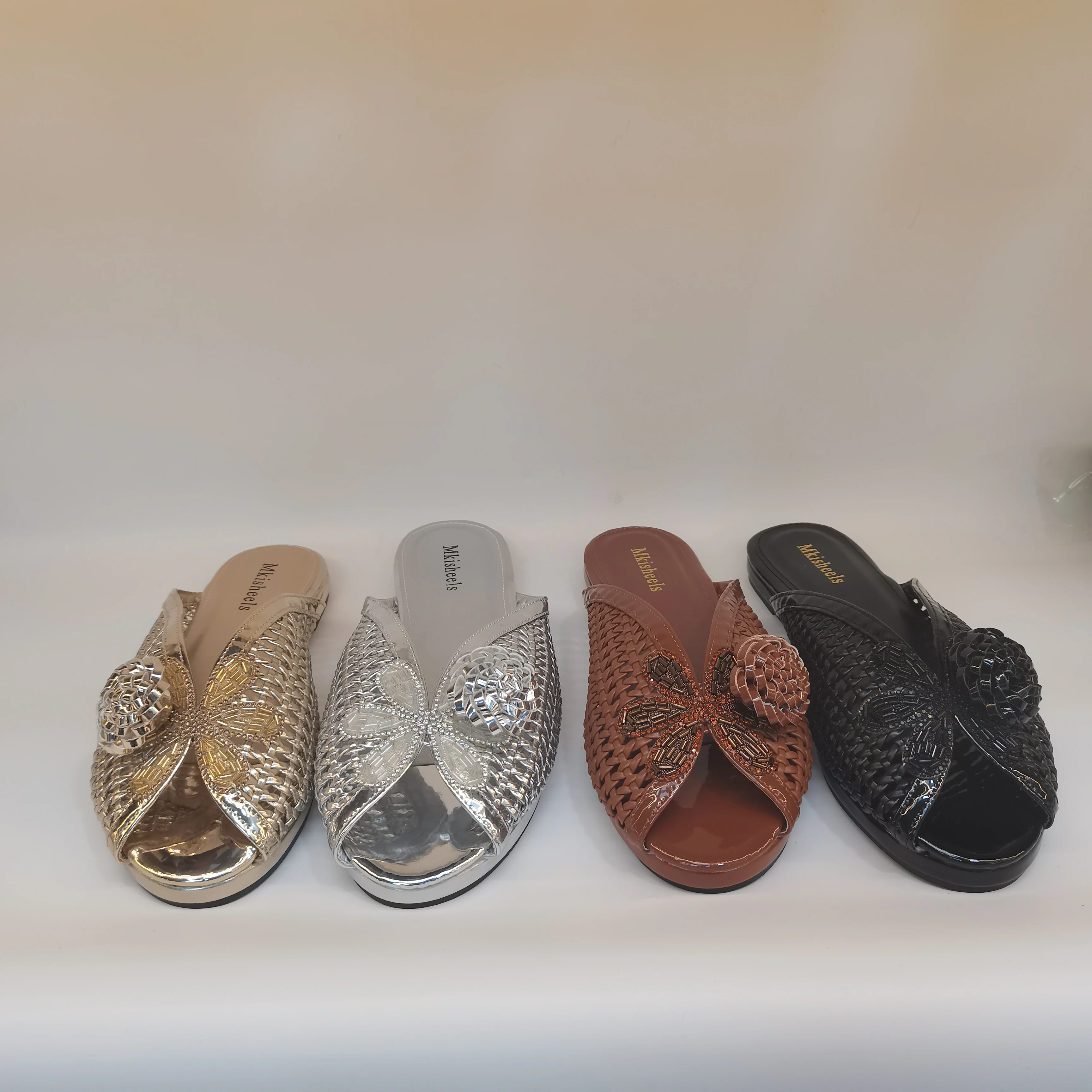 

Woman Fashion Comfortable Party Sandals Nigeria Slippers Shoes Elegant Flat Shoes Latest Italian Designers Party Shoes 37-42