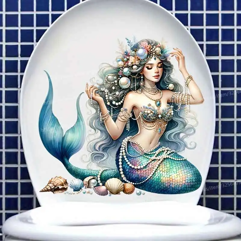 Waterproof Mermaid Toilet Sticker Wall Decoration Sticker for Bathroom - Toilet Lid Tile Removable Decor Decals S588