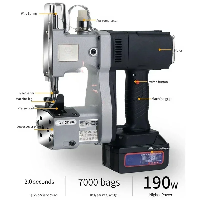 Draagbare Oplaadbare Lithiumbatterij Naaimachine Rijstzak Verpakkingsmachine Weefzak SluitmachineHot Sales