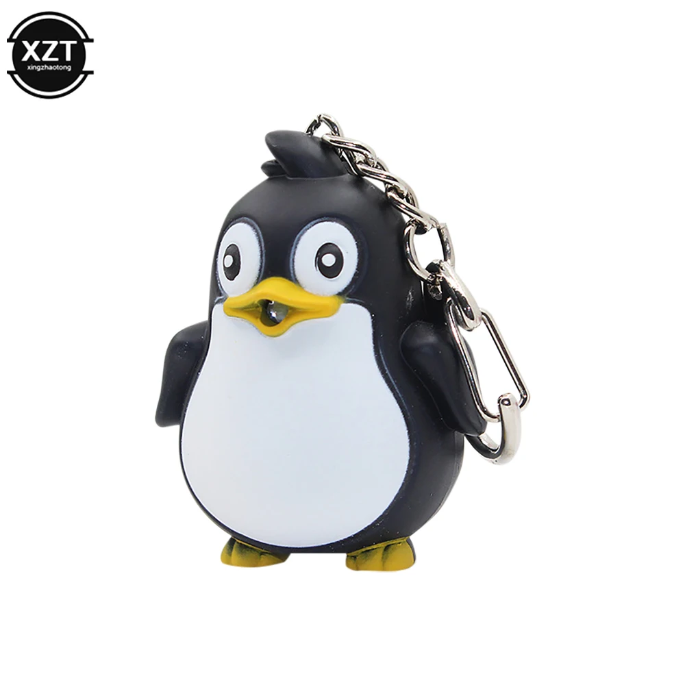 Llavero estilo pingüino de dibujos animados lindo Kawaii con sonido de luz LED llavero colgante de coche pareja mochila colgador Interior del coche