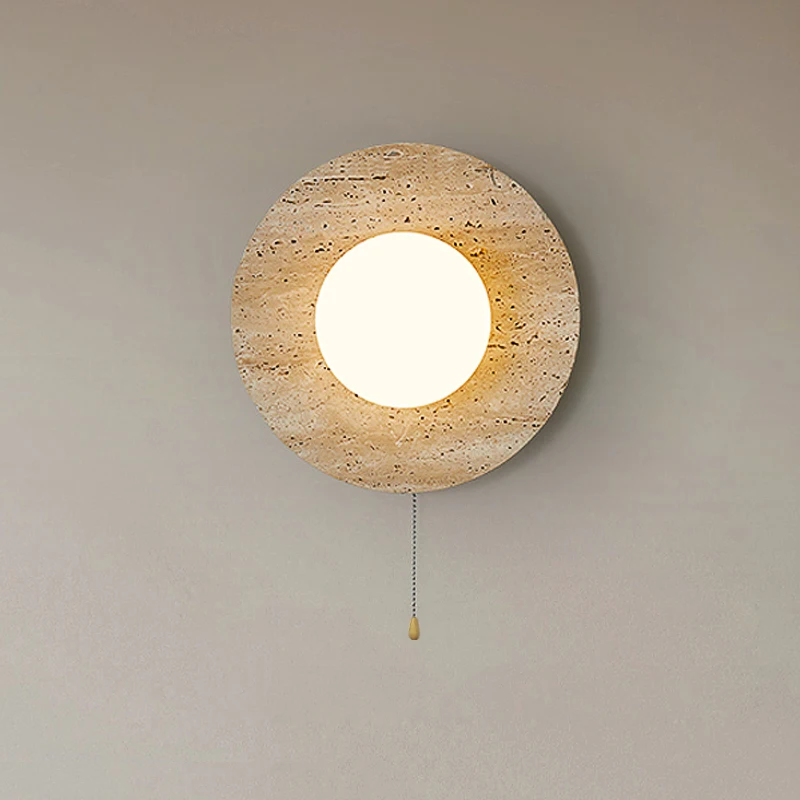 

Yellow Travertine Sconce Light Circular Glass With Switch Wabi Sabi Japanese Staircase Retro Medieval Homestay Bedhead Wall Lamp