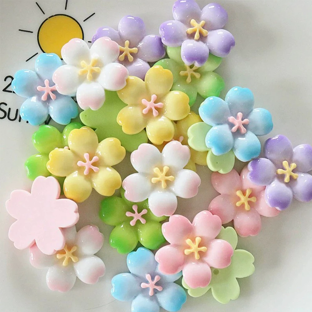 10PCS 20x20mm Five-petal Flower Miniature Flat Back Resin Cabochons For Hairpin Scrapbooking DIY Home Decor Craft Accessories