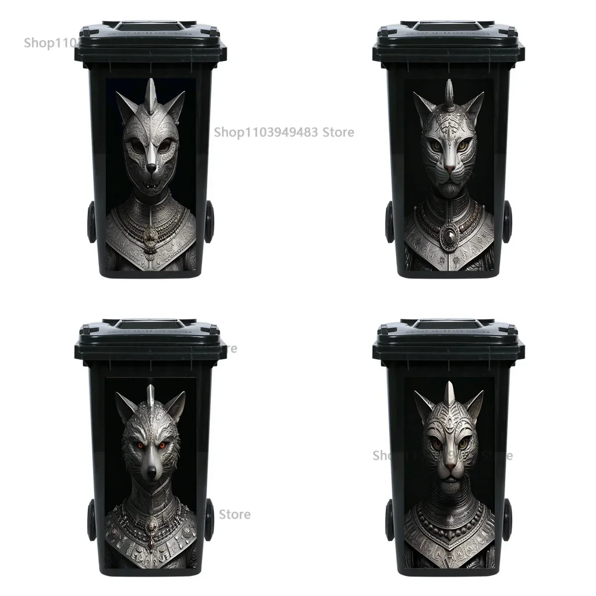 Creative Armor Animal Cat Trash Can Art Mural PVC Self-adhesive Recycling Stickers for Garbage Bins Renovation Cover Decal Mural