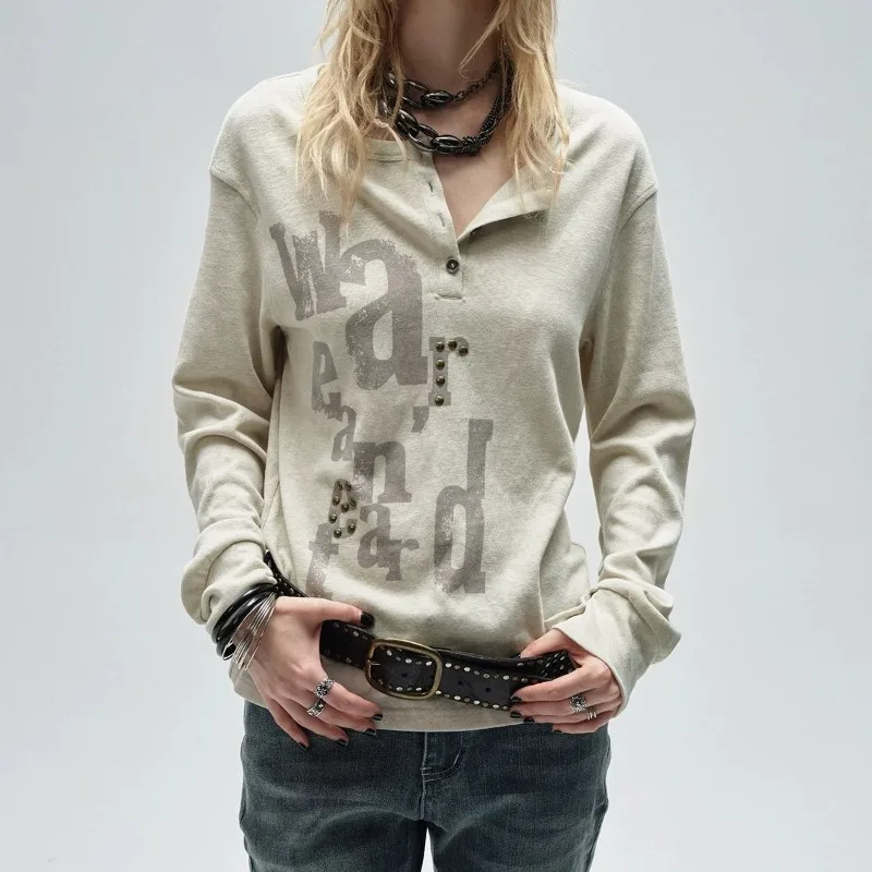 Women Gothic American Retro Printed T-shirt Loose Street Fashion Long Sleeve Tees Autumn Harajuku Vintage Tops Y2K Clothing New