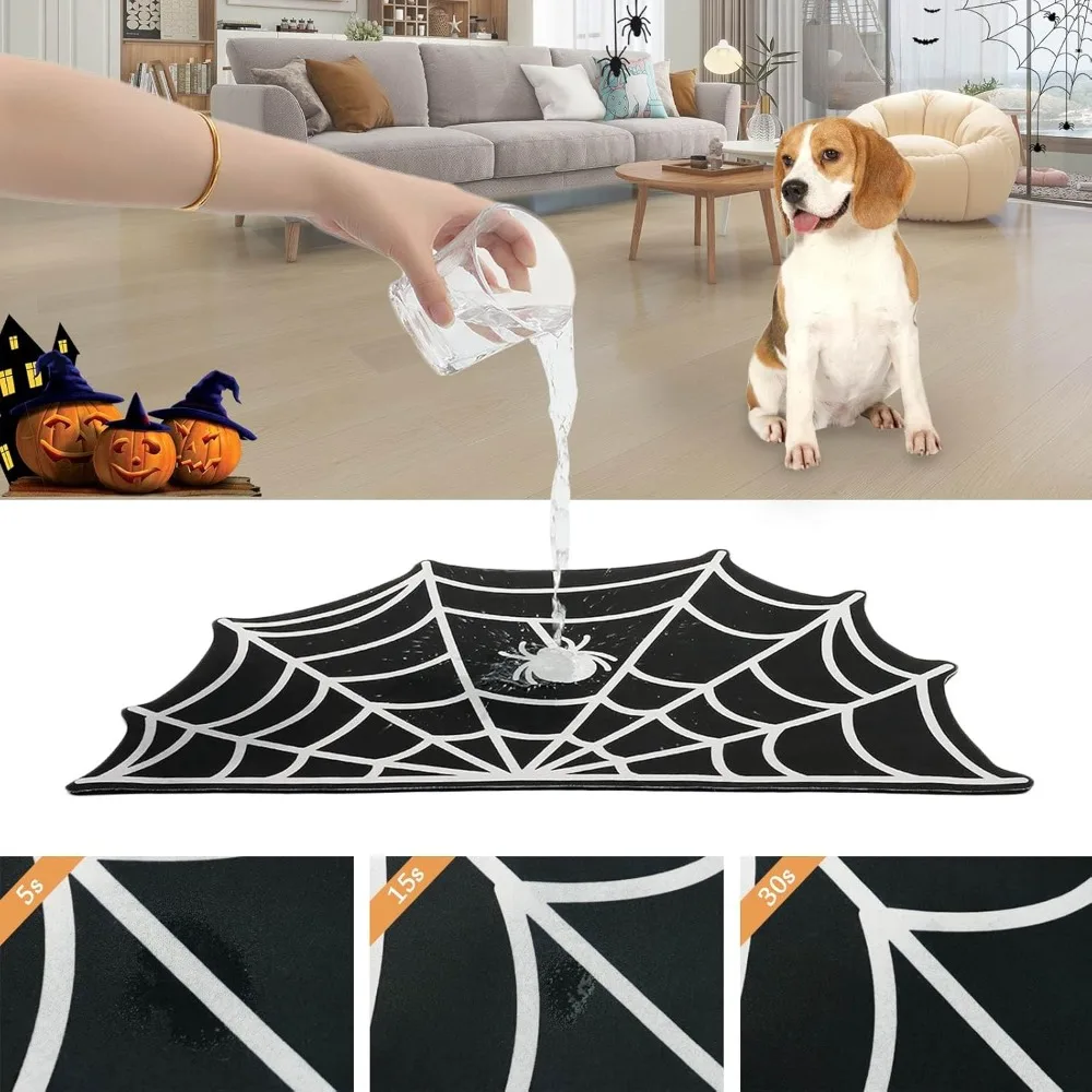 Halloween Pet Mat for Food Water Feeding Mat Spider Web for Dog Cat Bowl Anti-Stain Quick Dry Easy Clean Floor Place Mat Indoor