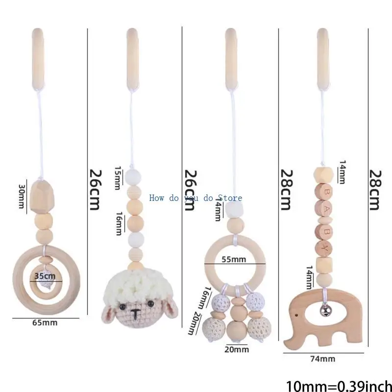 19QF bé beech mặt dây 4pcs/thiết lập đan cho búp bê vòng teether mọc răng đồ chơi rồng cho xe đẩy trẻ sơ sinh