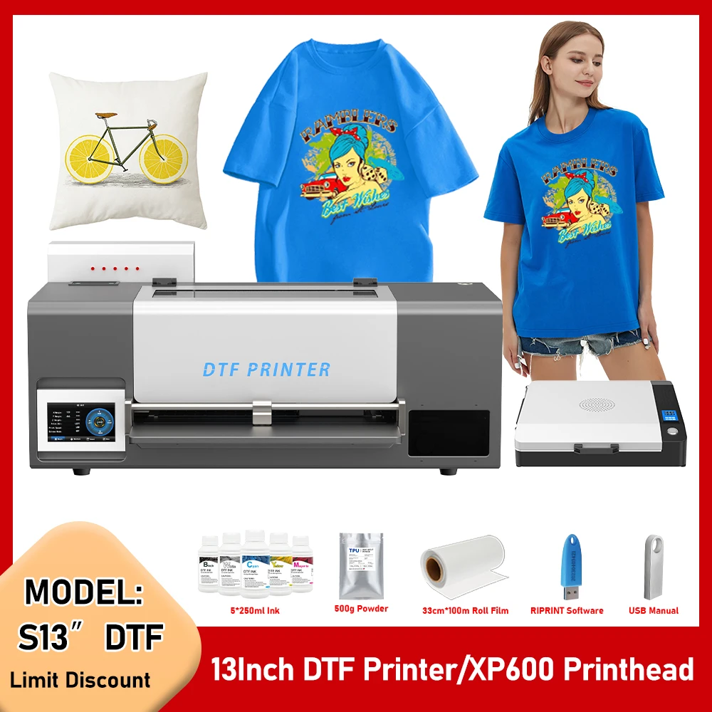 

13-дюймовый прямой пленочный принтер для печатающей головки Epson XP600 A3 DTF принтер с порошковым шейкером для печатной машины для одежды, футболок