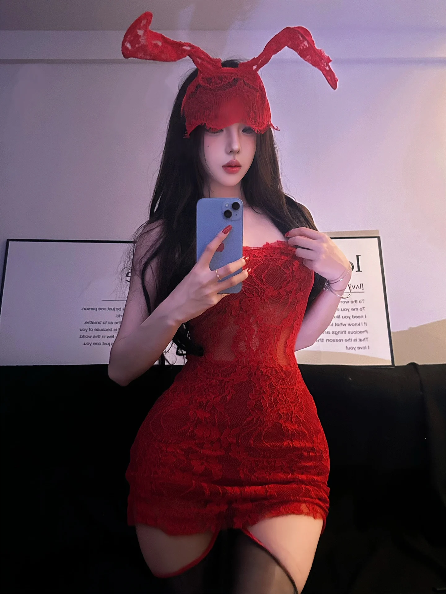 

Красный кружевной укороченный топ и юбка, комплект, сексуальный костюм кролика для девочек, Cisas, тематический модный трапециевидный комплект Dr для молодых женщин