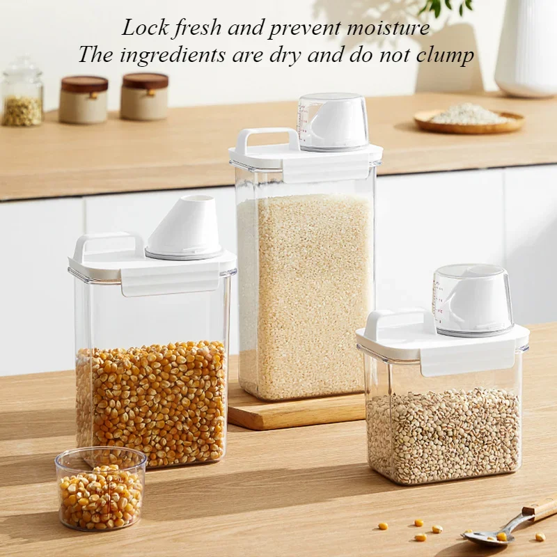 1800ML Grain Storage Box Cereals Container Scale Handle Food Bean Sealed Jar Kitchen Large Capacity Dispenser Oatmeal Bottle