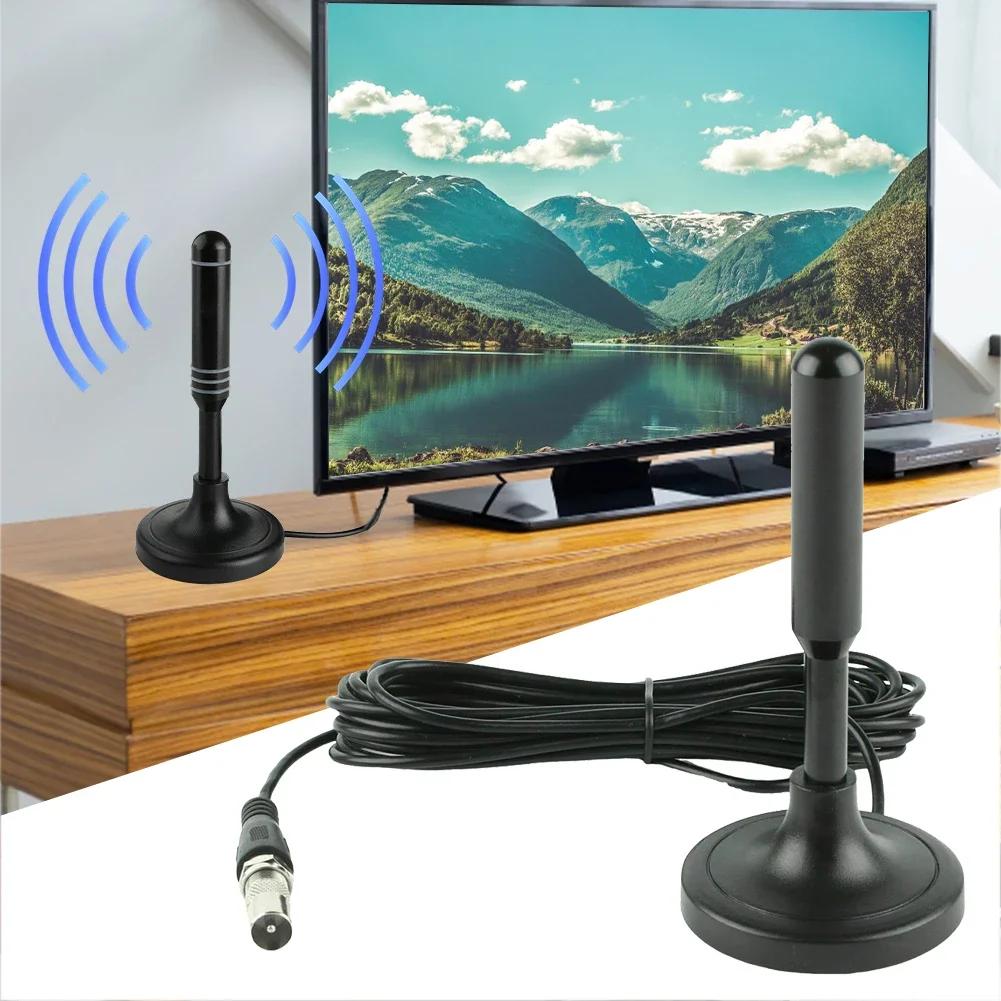 Portable TV Antenna 300cm Coax Cable Digital TV Antenna DVB-T DVB-T2 DAB Indoor Outdoor Digital HD Freeview Aerial for Smart TV