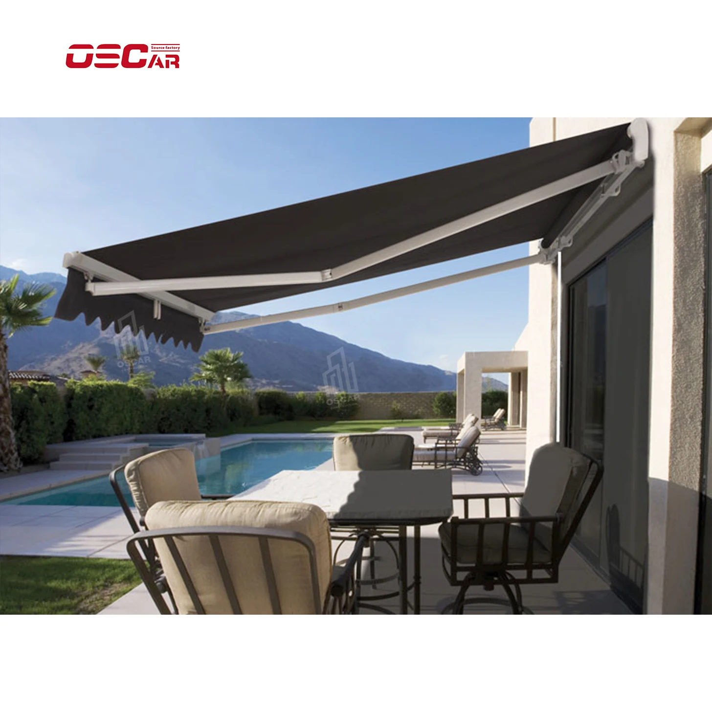 

OEM Customizable color size backyard outdoor electric retractable folding arm awnings