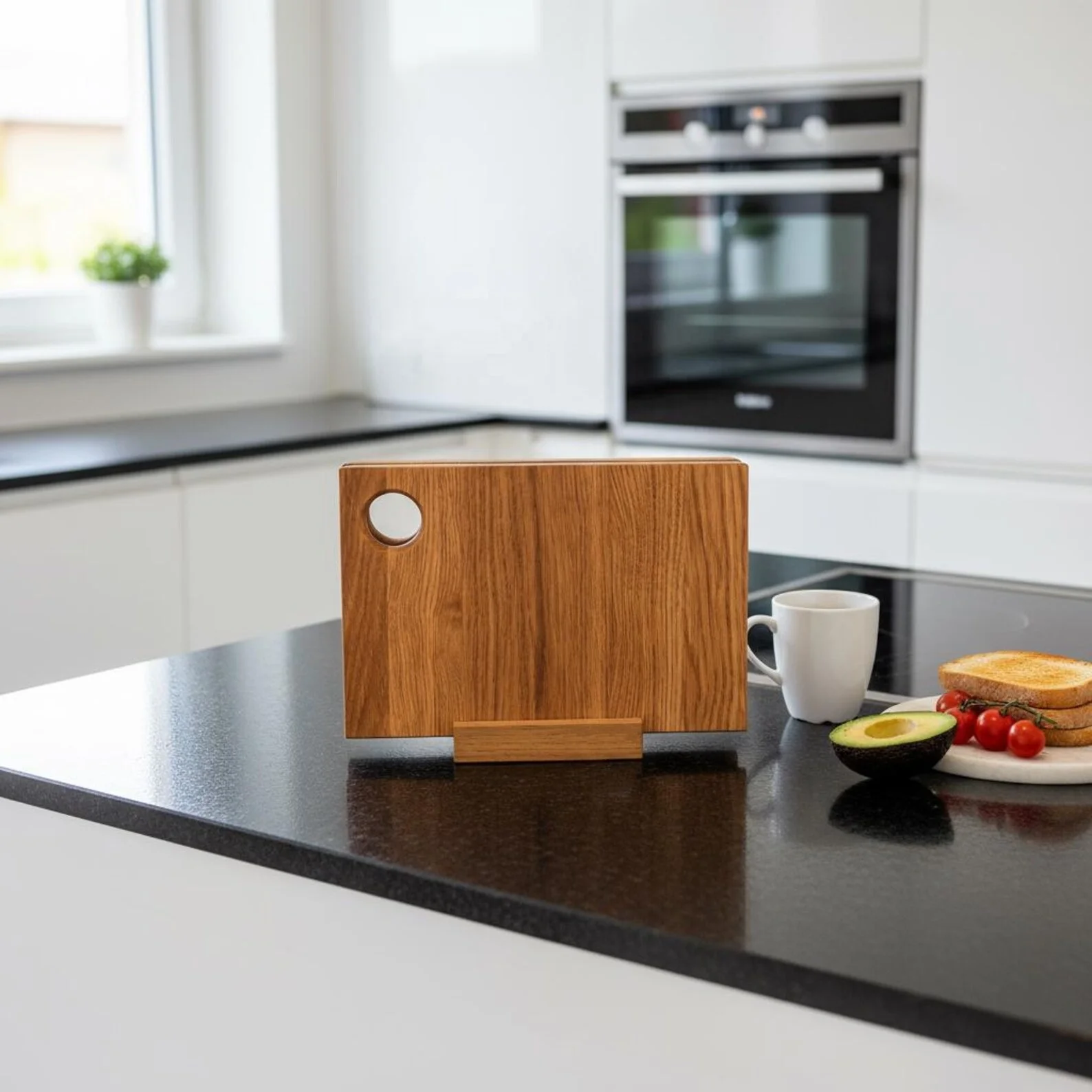 Acacia Wood Rectangle Durable Cutting Board Anti-Slip Feet Breakfast Chopping Board Built-in Egg Bracket