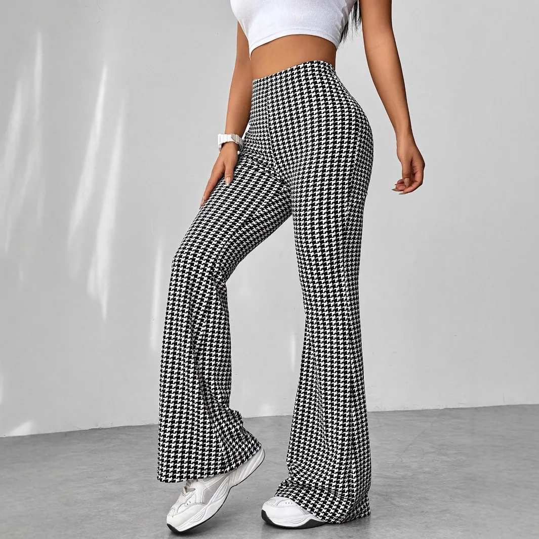 2026 New Fashion Retro Thousand Birds High Waist Slim-fit Mopping Casual Micro-pull Pants