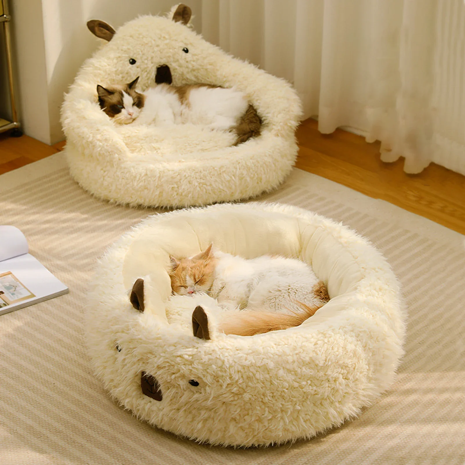 

Winter Cat Nest Cozy Alpaca Cat Bed Winter Warm Nest with Plush Pads Anti-slip Bottom Joint Relief Pet Supplies for Sleep Warm