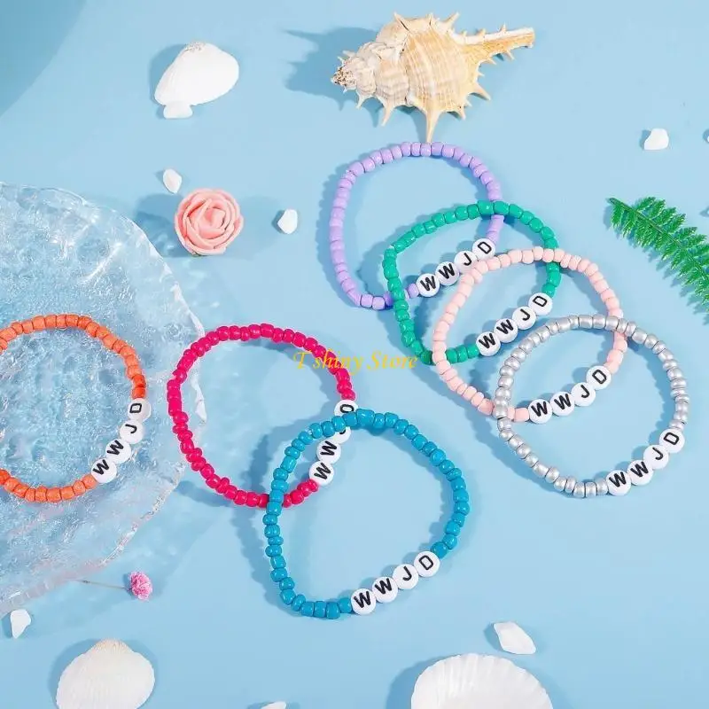 N58F Beaded Bracelets Religious Colorful What Would Jesus Do Bracelets Resin Material