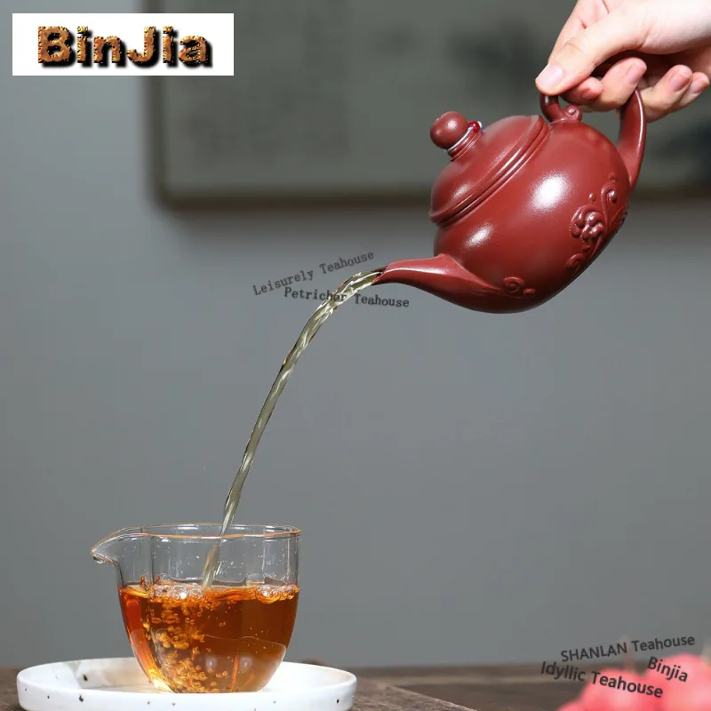 360ml Boutique Yixing Purple Clay Teapots Handmade Sea Wave Pot Raw Ore Dragon Blood Sand Mud Kettle Zisha Tea Set Ornaments