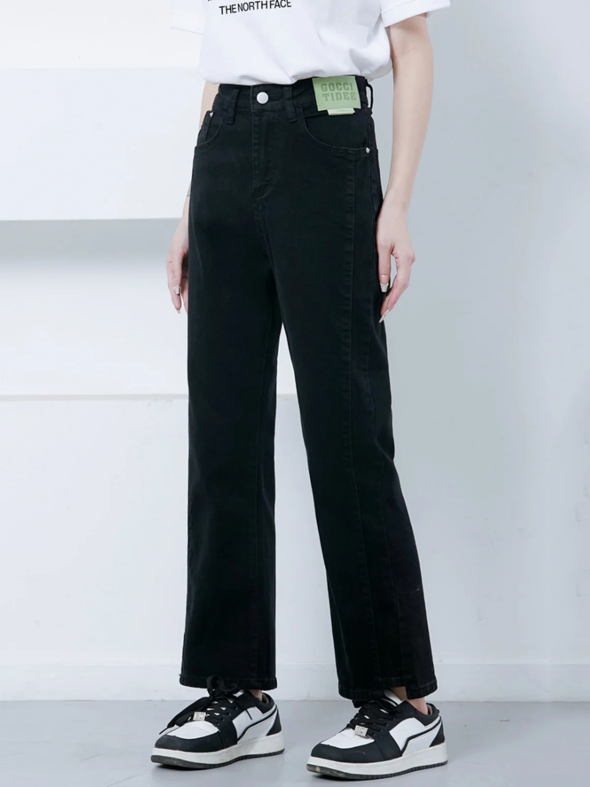 

Утягивающие джинсы с высокой талией, женские весенние новые джинсы с девятью точками, эластичные скрывающие бедра, прямые джинсы