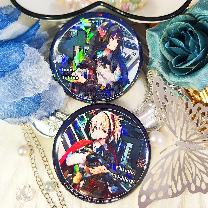 58mm High Quality Brooches Nishikigi Chisato Harukawa Fuki Inoue Takina Figure Badge Kawaii Personality Pin Collar Lapel Pins