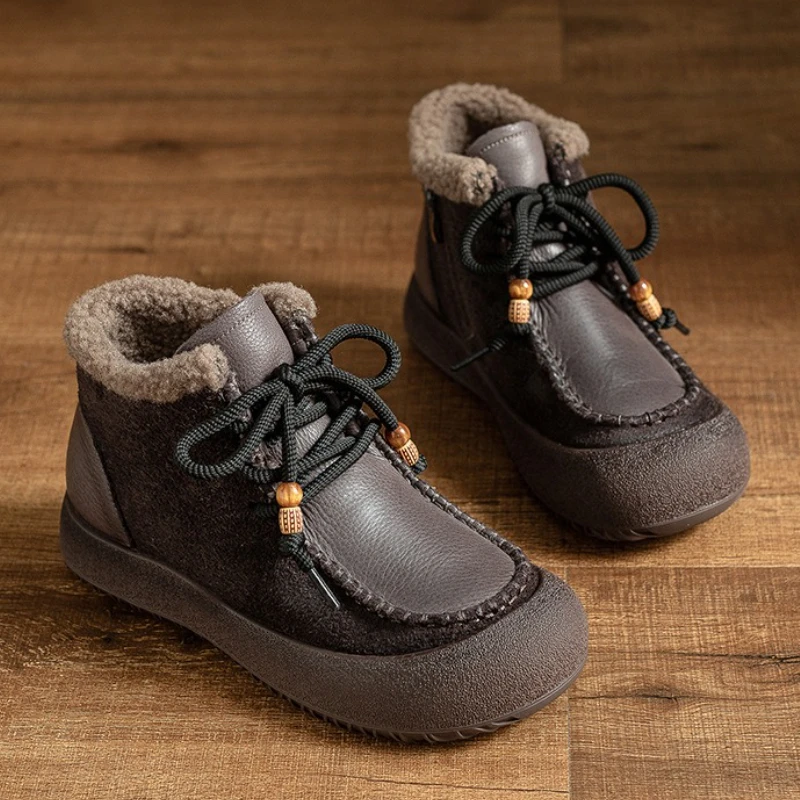 الجدة الدانتيل يصل جلد طبيعي الشتاء المرأة حذاء من الجلد الربط قصيرة أفخم تصميم مريح أحذية بوت قصيرة خفيفة الوزن عارضة الأحذية #4