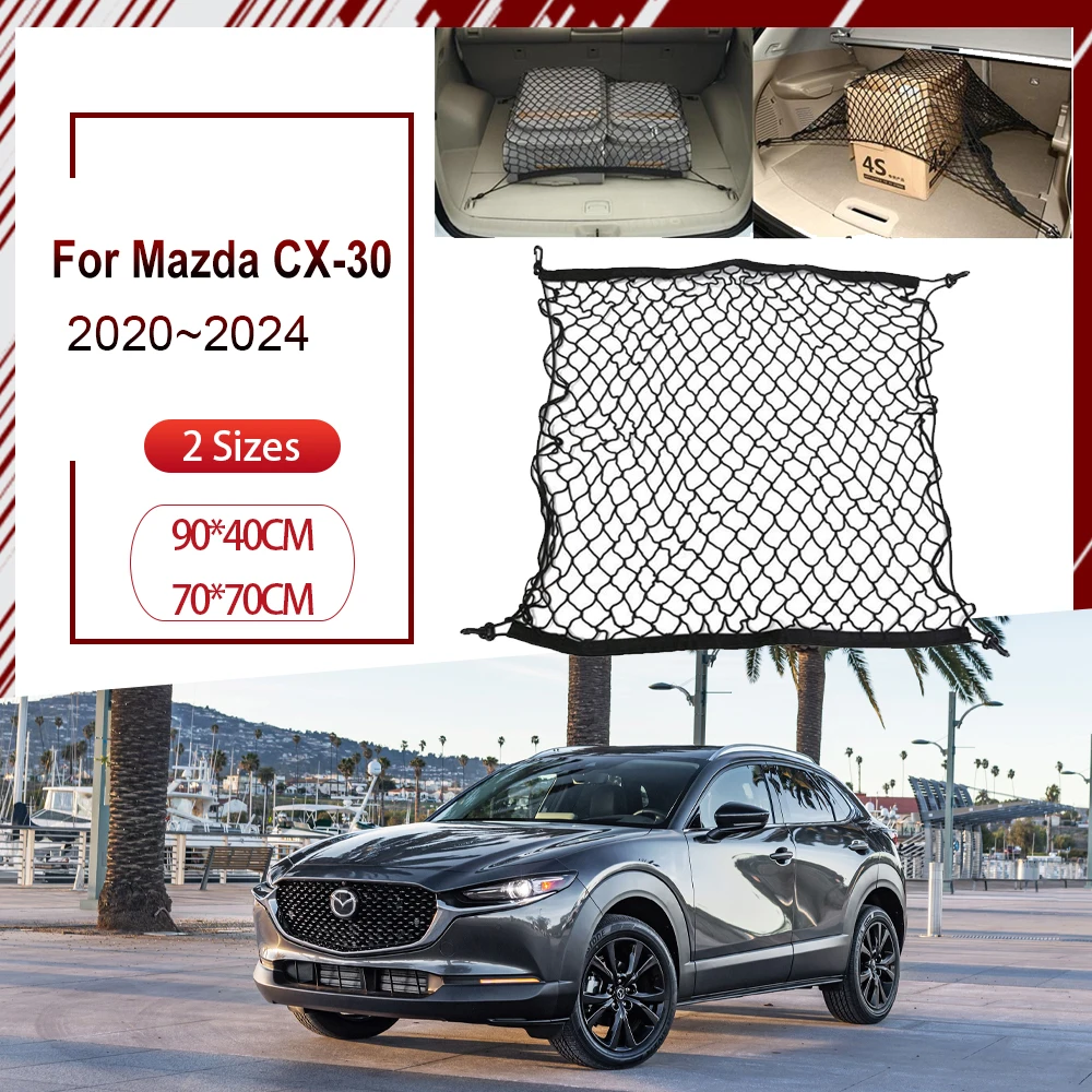 Car Rear Trunk Nets For Mazda CX30 CX-30 CX 30 DM 2020~2024 Nylon Rubber Luggage Cargo Organizer Storage Bag Elastic Accessories