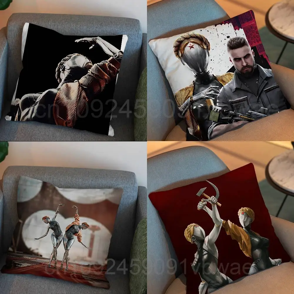 Mechanical Ballet Atomic Heart Twins  Pillow Case Square Double-Sided Printing Short Plush Sofa Cushion Cover Bedroom Bedside