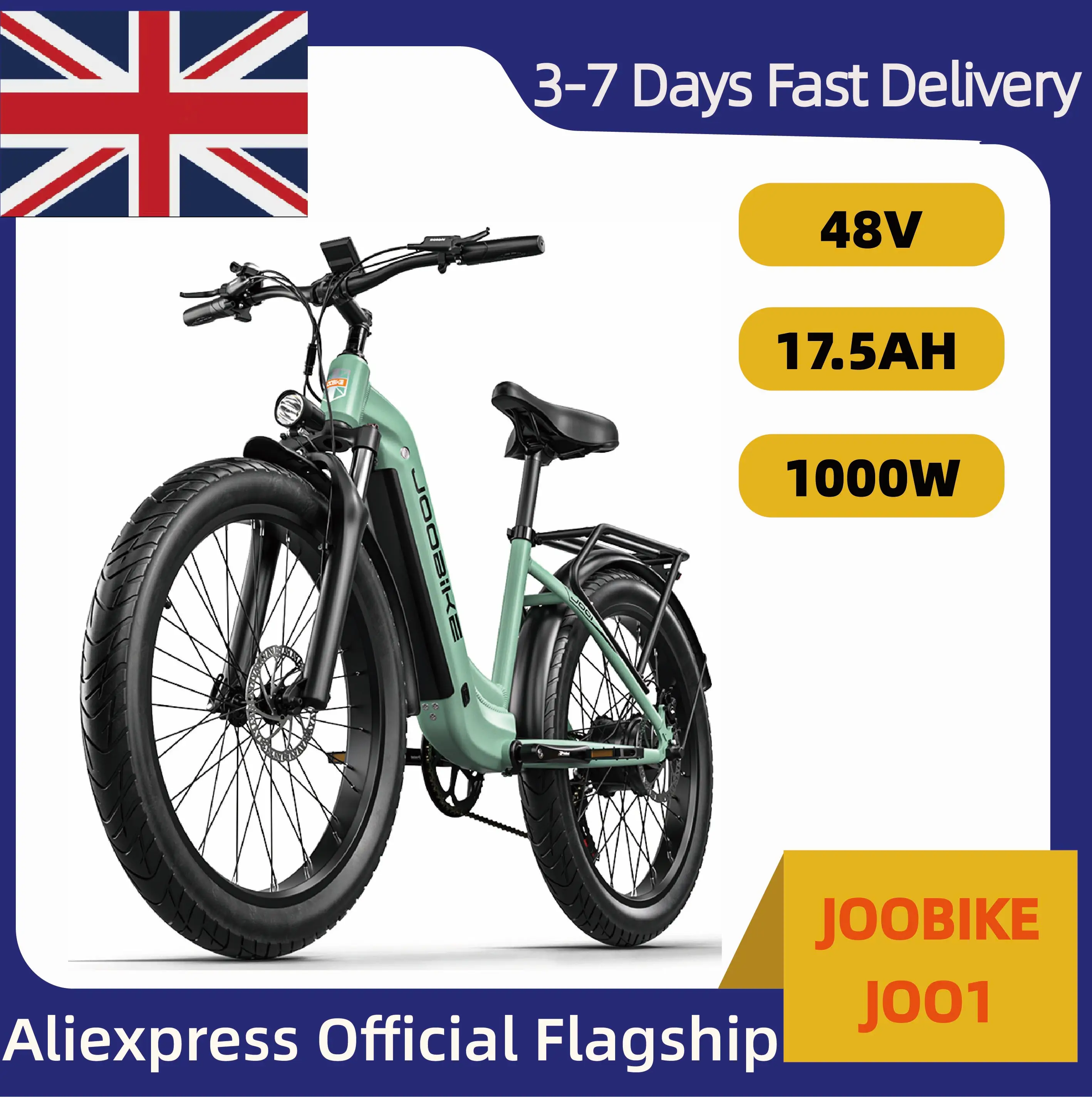 JOOBIKE JOO1Adult Electric Bike 1000W 48V 17.5Ah E-Mountain Bike Men Electric Bicycle 26 Inch Fat Tire Off-Road E-Bicycle