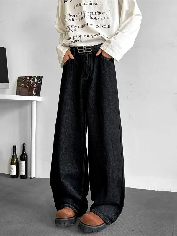 

Мужские джинсы Bla Waed в американском винтажном стиле, свободные, широкие, длинные брюки, модные повседневные джинсы свободного кроя для весны и осени