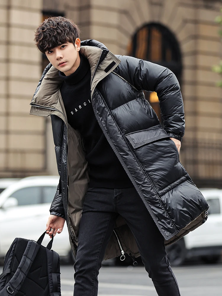 

Glossy Face down Jaet Mid-Length Thiened Wa-Free Winter Coat Korean Sle Trendy Warm Coat for Youth Outerwear