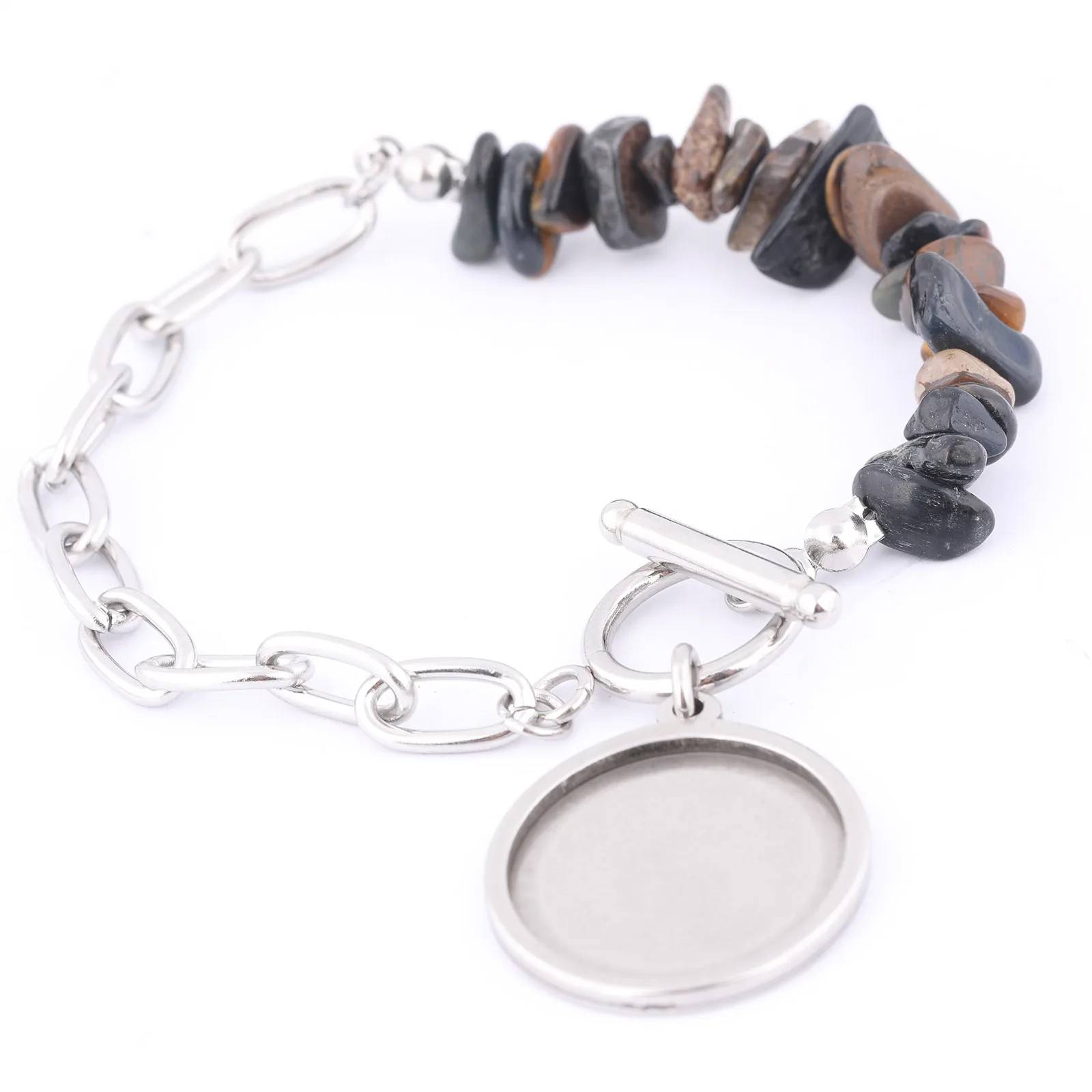 3pcs Purple Stone Chain Bracelet Base Blanks Fit 20mm Cabochon Setting Blanks Stainless Steel Diy Jewelry Making Findings