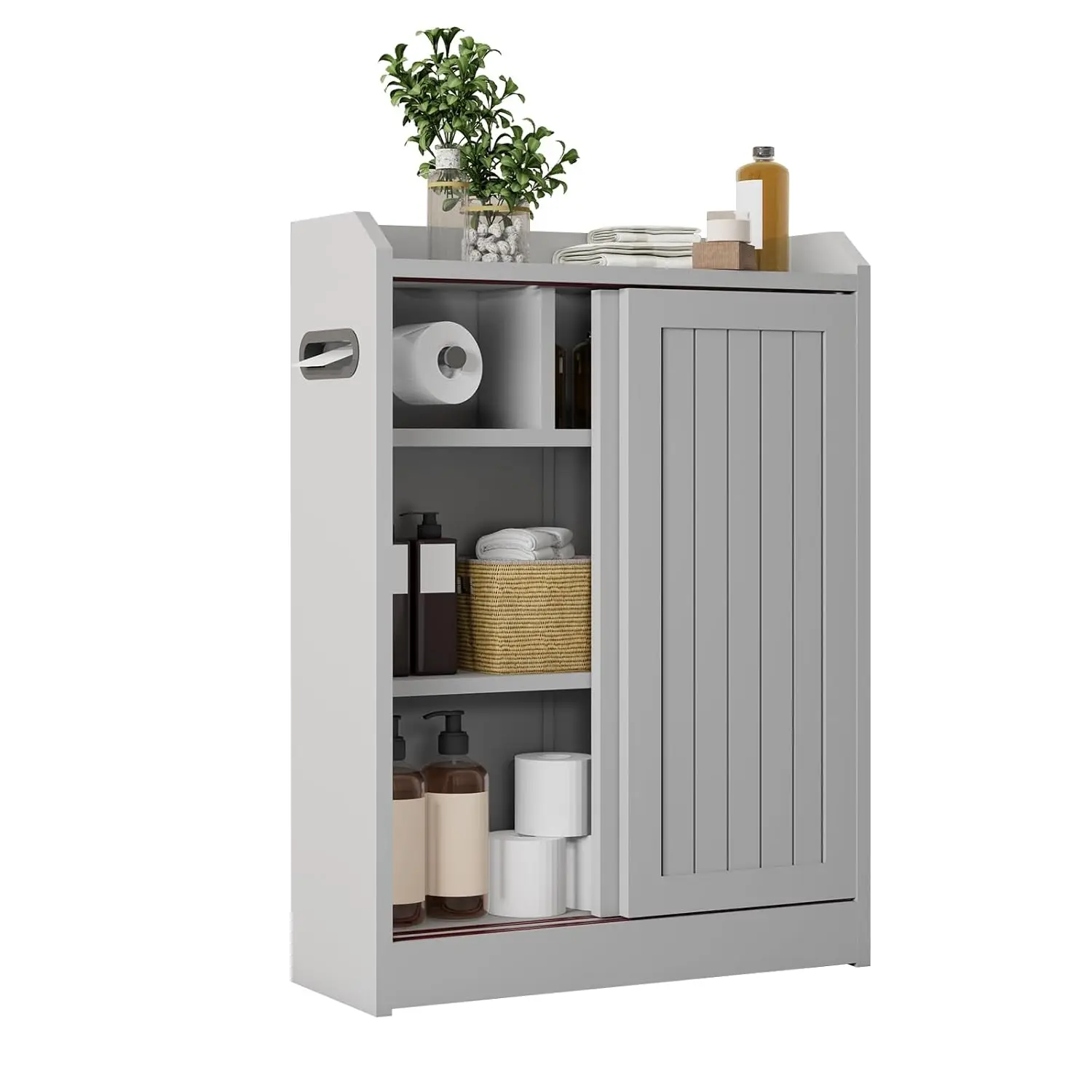 

Small Bathroom Cabinet, Bathroom Storage Cabinet with Sliding Doors - Slim Space Saving Design, Adjustable Shelves, Customized