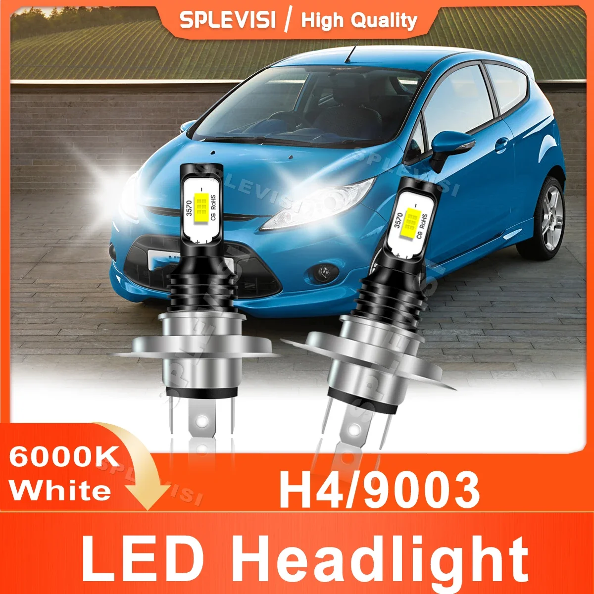 

1Pair Car LED Headlight High Low Beam H4/9003 6000K White Compatible For Ford Fiesta Mk6 ST 2002 2003 2004 2005 2006 2007 2008