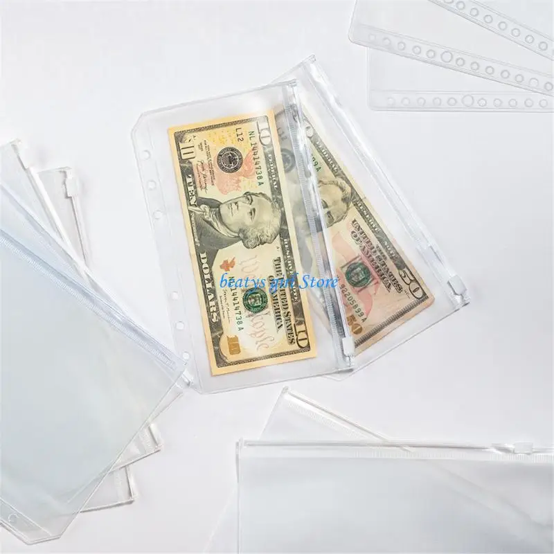 C7AB 20Pcs 6 Holes Binder Pockets Zippered Folder 6-Hole Binder Cash Envelopes for Loose Notebook Planner Insert Page